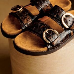 Sezane Olive Green Python Snake Print Sandals- worn once.